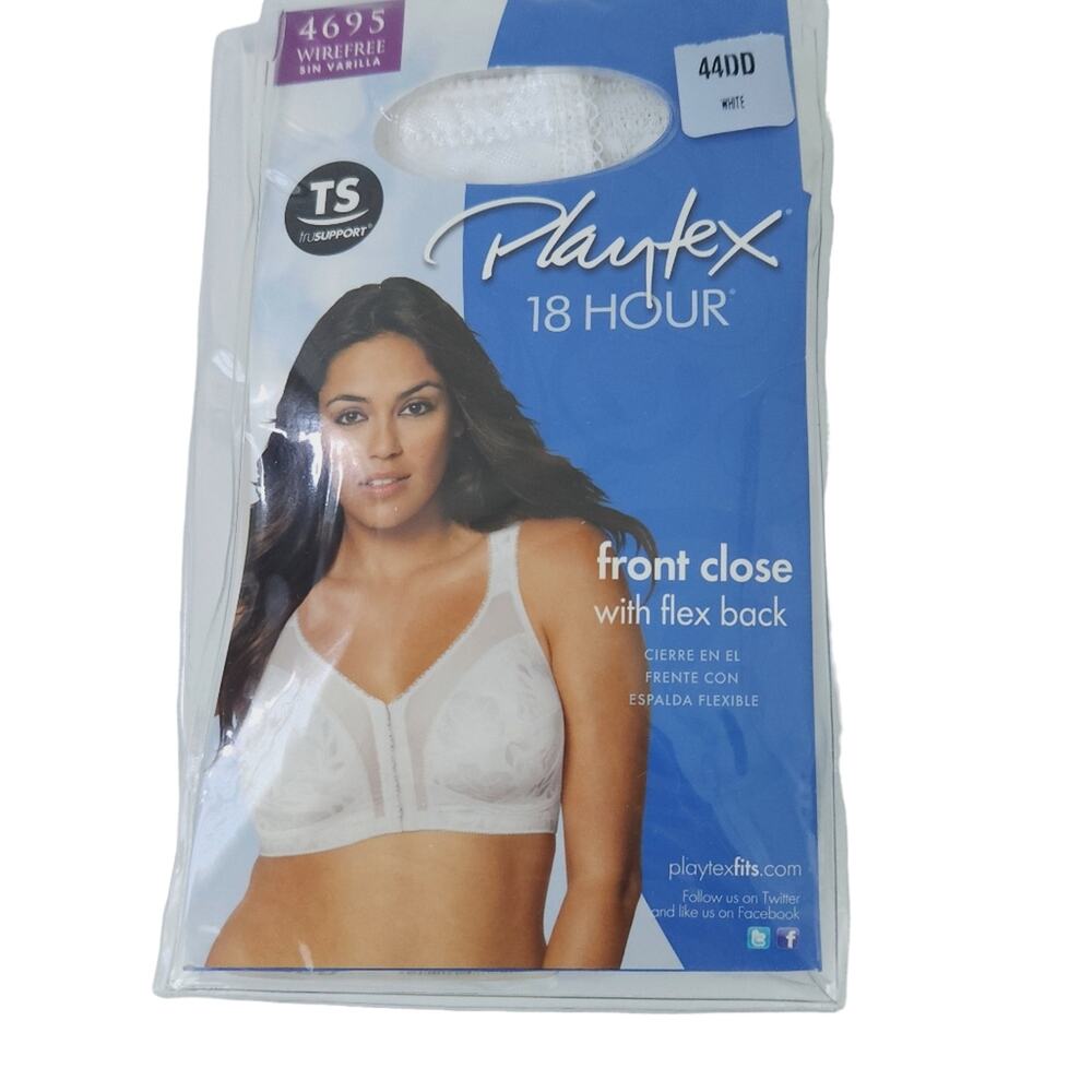 New Playtex 18-hour Bra 44DD #4695 White Front Closure, Wirefree Bra